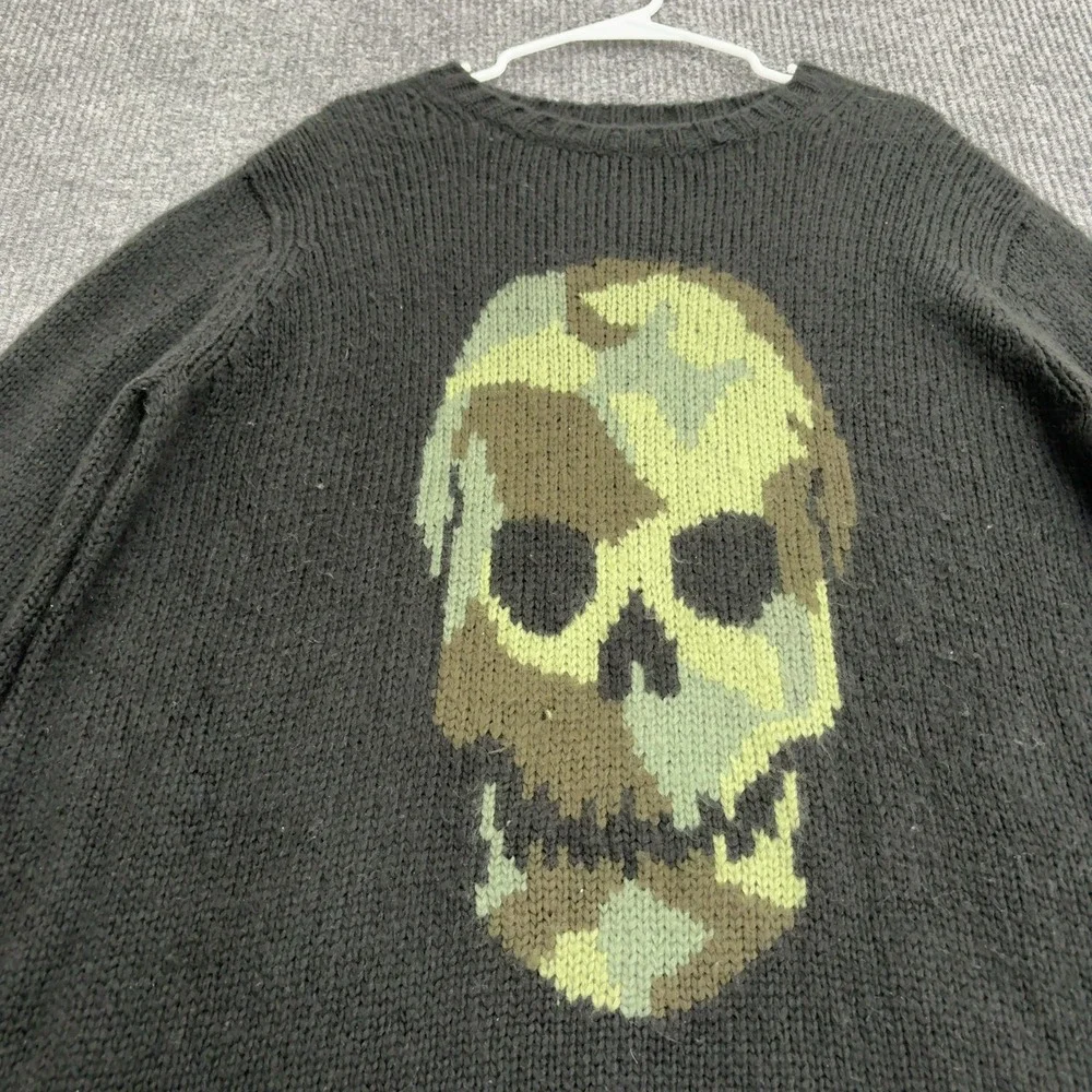 Wooden Ships Sweater Women M/L Black Mohair Blend Skull Camo Crewneck Grunge